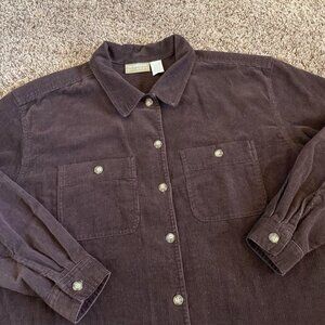 Liz Claiborne Corduroy Button Down Shirt Longsleeve Flannel Brown Large